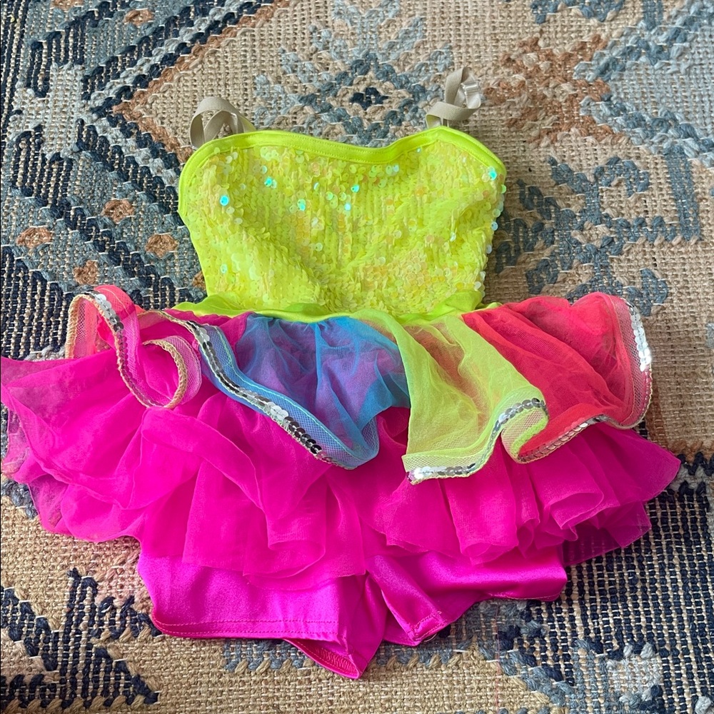 Weissman Neon Sequin Rainbow Tutu Dance Costume